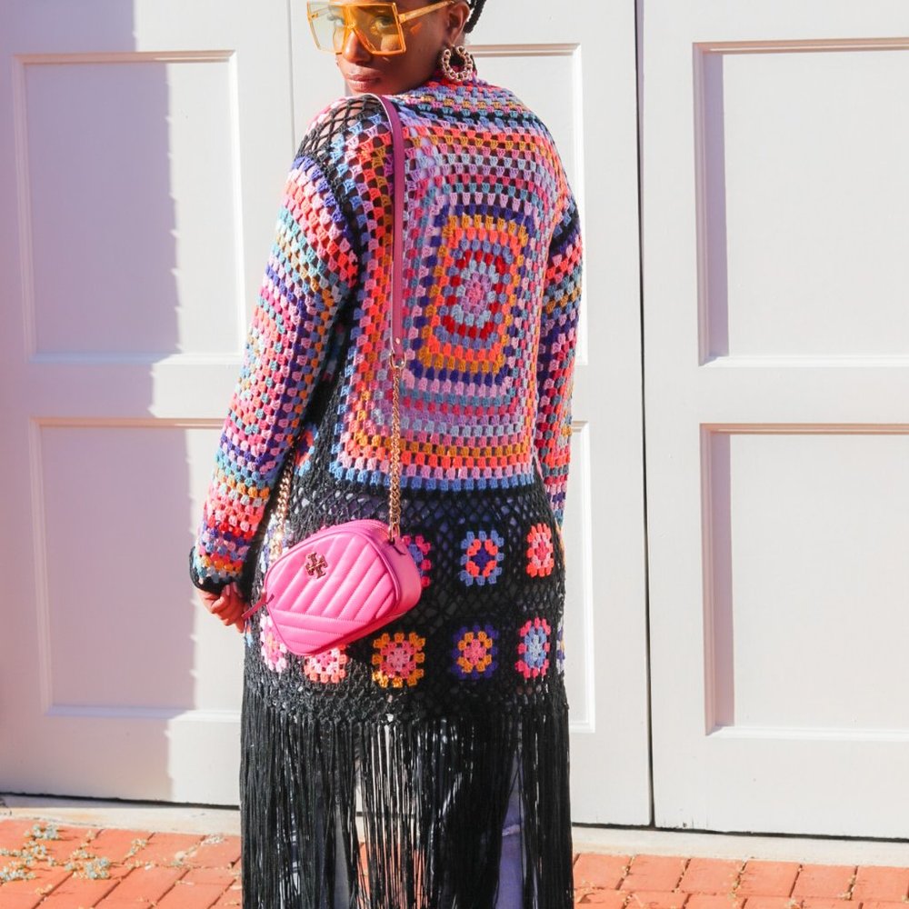 Colorful Crochet Duster(Black)